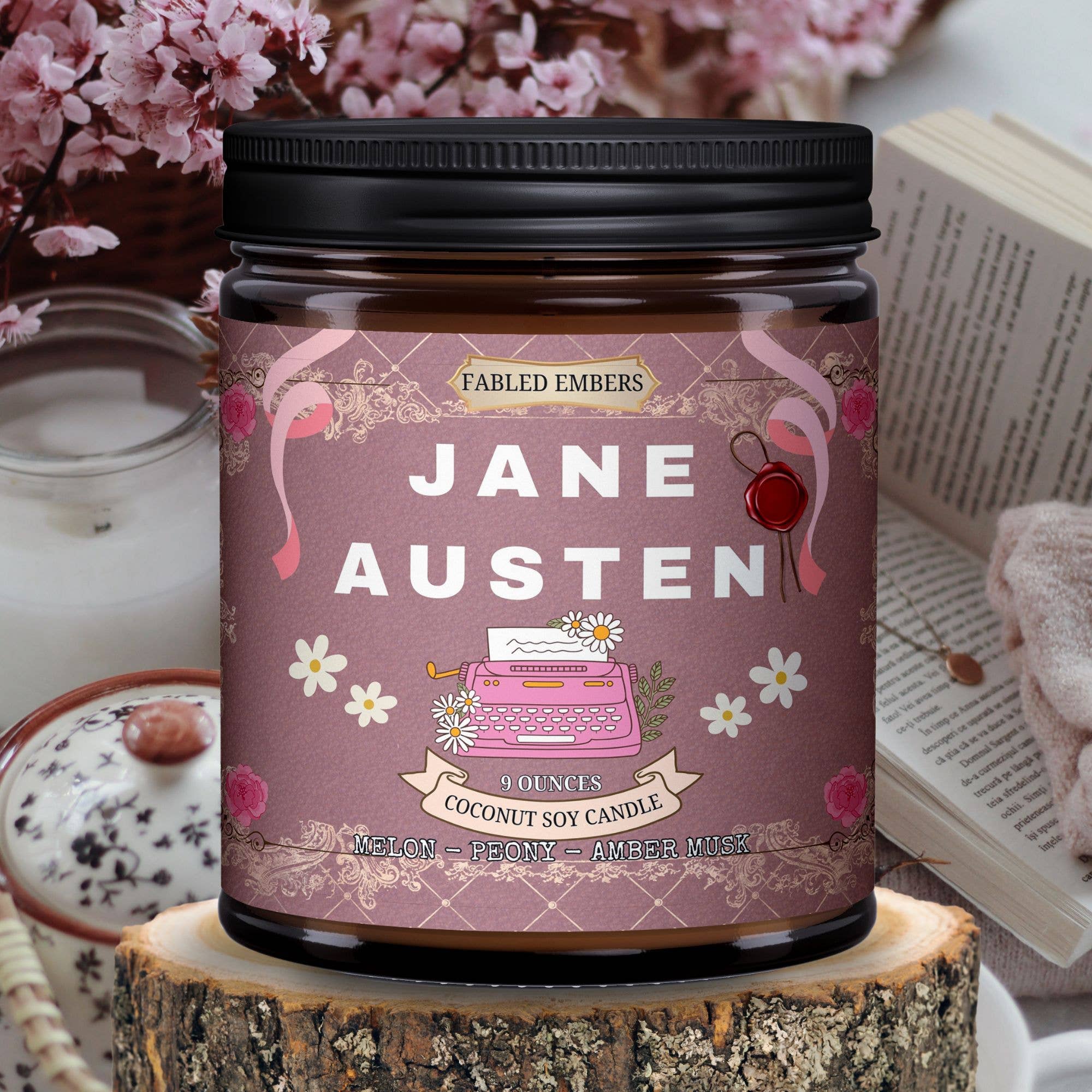 JANE AUSTEN contemporary romance book lover cocosoy candle - Fabled Embers