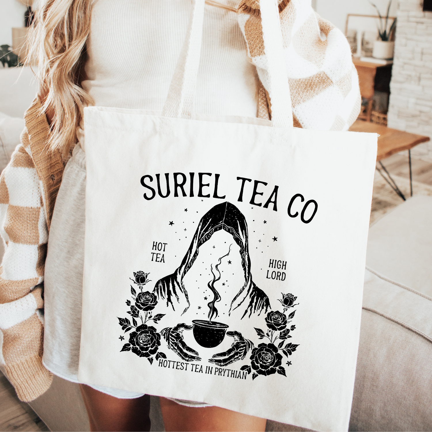 Suriel Tea Co Contrast Color Handle Tote Bag - Lucky Luna Apparel